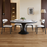 Table à manger classique de style mid-century en pierre frittée de luxe avec 4 chaises, plateau tournant en bois massif, mobilier pour la maison, restaurant, hôtel, villa
