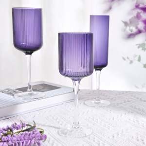 Verre à vin unique en cristal sans plomb à long pied, design classique à nervures colorées, 500-1000 ml, pour vin rouge, cocktail - Product Image 5