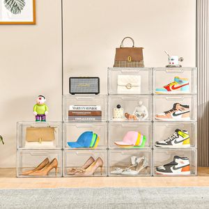 Transparent PET Rectangle Plastic Acrylic Stackable Magnetic Door High Quality Durable Eco-Friendly <b>Foldable</b> Shoe Storage <b>Box</b> - Product Image 5