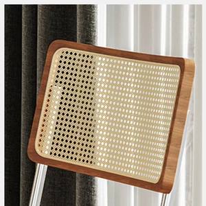 Silla de Comedor con Respaldo de Ratán, Asiento Tapizado en Cuero, Estructura Cromada, Diseño Moderno - Product Image 5