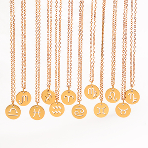 Collier en acier inoxydable plaqué or 18 carats avec 12 signes du zodiaque pour <span class=keywords><strong>femme</strong></span>, design creux, perle, astrologie, <span class=keywords><strong>horoscope</strong></span>, étude des signes, vente en gros - Product Image 1