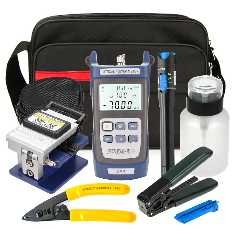 Hot Sale FTTH Fiber Splicing Tool Kit Set Bag Basic Termination Fibre Optic Equipment Cable Splice Tools Box for Telecom