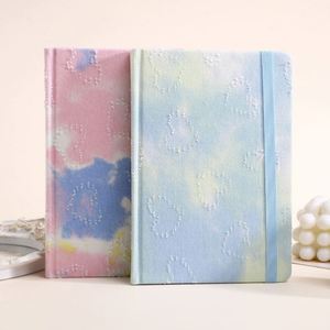 Wholesale Modern A5 Fabric Denim Tie-Dye <b>Hook</b> Pattern Custom Printed Hand-Held Student Notebook Elastic Band for Note-Taking - Product Image 1