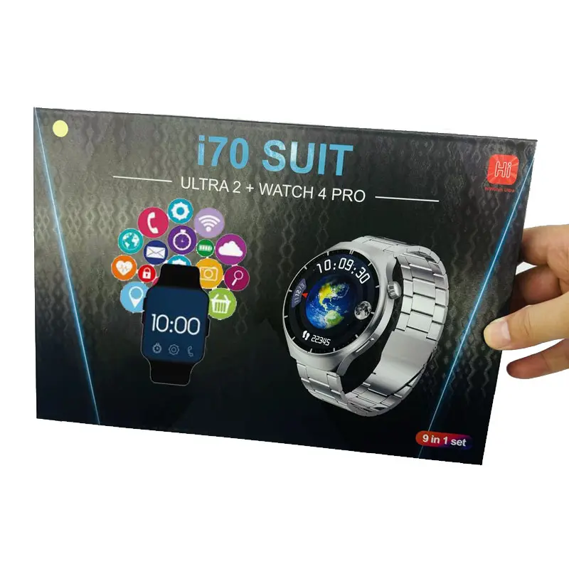 I70 Suit Ultra 2 Watch 4 Pro I9 Ultra 9 in 1 Set Gold Smartwatch 2 kabellose Ladegeräte 2,3 Zoll großer Bildschirm Smart Watch für Huawei