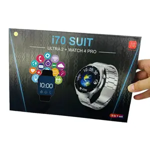 I70 ชุด Ultra 2 นาฬิกา 4 Pro I9 Ultra 9 ใน 1 ชุดทองSmartwatch 2 เครื่องชาร์จไร้สาย 2.3 นิ้วหน้าจอขนาดใหญ่สมาร์ทนาฬิกาสําหรับHuawei