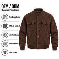 Blouson Bomber en Daim Personnalisé pour Homme, OEM ODM, Marron, Façon Daim, Boutons sur le Devant, Poches à Rabat, Veste Décontractée Vintage