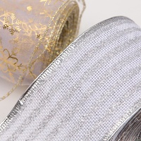 Ruban de vacances pour décoration, 1 pièce de haute qualité, toile de jute dorée, maille écossais, paillettes, ruban pour cadeau
