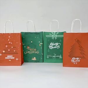 ถุงกระดาษคราฟท์สีน้ำตาลขาวพิมพ์โลโก้ตามสั่งสำหรับใส่ของช้อปปิ้งคริสต์มาสพร้อมหูหิ้วแบบเกลียว - Product Image 1