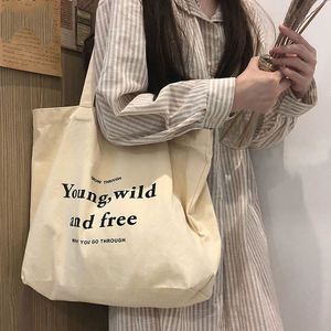 High Quality Eco-Friendly Cotton <b>Canvas</b> <b>Tote</b> Bags Custom Long Shoulder Handle Durable Fashionable Letter Pattern Advertising - Product Image 4