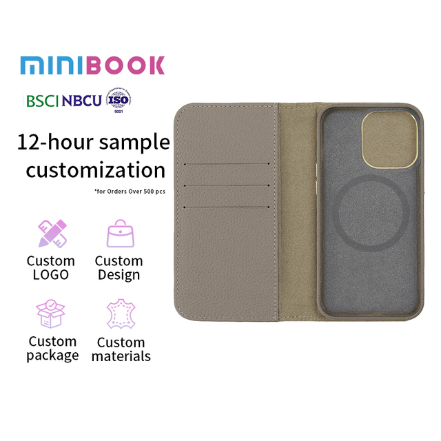 Minibook Genuine Leather Flip Phone Case Wallet Phone Cell Cases for iPhone 15 14 13 Pro Max Magnetic Shockproof Protect Cover