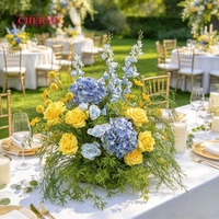 Centre de table artificiel en soie bleu et blanc de 50 cm, orchidée, delphinium, verdure pour la décoration de table de mariage ou de jardin