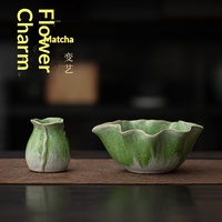 Bol à matcha en céramique à motif floral, transformé au four, support pour fouet à thé, outils de préparation, base pour brosse à matcha, ensemble de cuillères à thé, style chinois