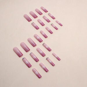 Cubierta completa larga cuadrada <span class=keywords><strong>Rosa</strong></span> flor diamante puntas de <span class=keywords><strong>uñas</strong></span> postizas acrílico prensa <span class=keywords><strong>palo</strong></span> en <span class=keywords><strong>uñas</strong></span> postizas - Product Image 2