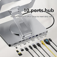 Support pour Ordinateur Portable et Station d'Accueil 10-en-1 en Aluminium avec Adaptateur USB-C, Concentrateur Multiport USB 3.0 Type-C, HDTV 4K 60Hz, Gigabit Ethernet et Charge Rapide 100W PD