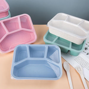 Matériel de paille de blé Boîte à collation bento réutilisable Conteneur Boîte à collation kawaii avec 4 compartiments pour enfants Adultes - Product Image 6