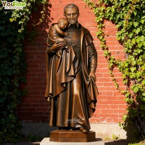 YOUFINE tamaño real Iglesia religiosa decoración fundición latón cobre bronce San Vicente estatua con niño - Product Image 1