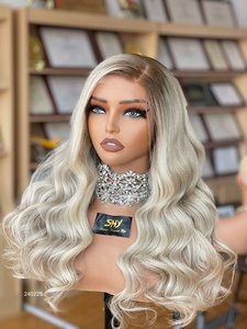 Balayage Platinum 20 pouces Loose Wave Blonde perruques de cheveux humains sans colle meilleurs vendeurs de perruques à lacets pour les dames blanches - Product Image 5