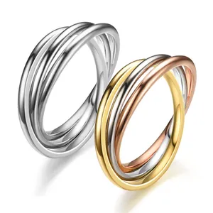 Joyería joven para mujer, anillos de titanio, plata, oro rosa, oro, Triple entrelazados