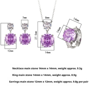 Fashion Eco-friendly Copper 18K Gold Plated Women's Rose Cut 14-12mm Purple Zircon Trendy Banquet Party Jewelry <b>Set</b> Necklace - Product Image 2