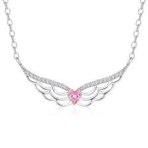 MECYLIFE coreano argento 925 squisito cuore rosa diamante cubico Zirconia CZ ali d'angelo pendenti collane di alta gioielleria
