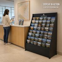 Présentoir de brochures en mélamine sur le thème du bois, support de brochures sur pied pour centres d'information touristique et salles d'exposition