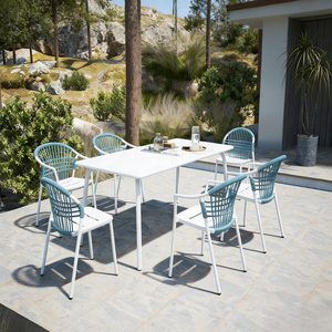 Set di Mobili da Esterno Moderni e Durevoli in Corda Intrecciata con Telaio in <span class=keywords><strong>Alluminio</strong></span>, Protezione UV, Facile Manutenzione, 6 Posti, per Cortile, Hotel e Uso Commerciale - Product Image 1