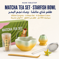 Ensemble de bols à matcha en céramique, motif étoile de mer, bol à thé kawaii 450 ml avec fouet en bambou Chasen pour cérémonie du thé, cadeau