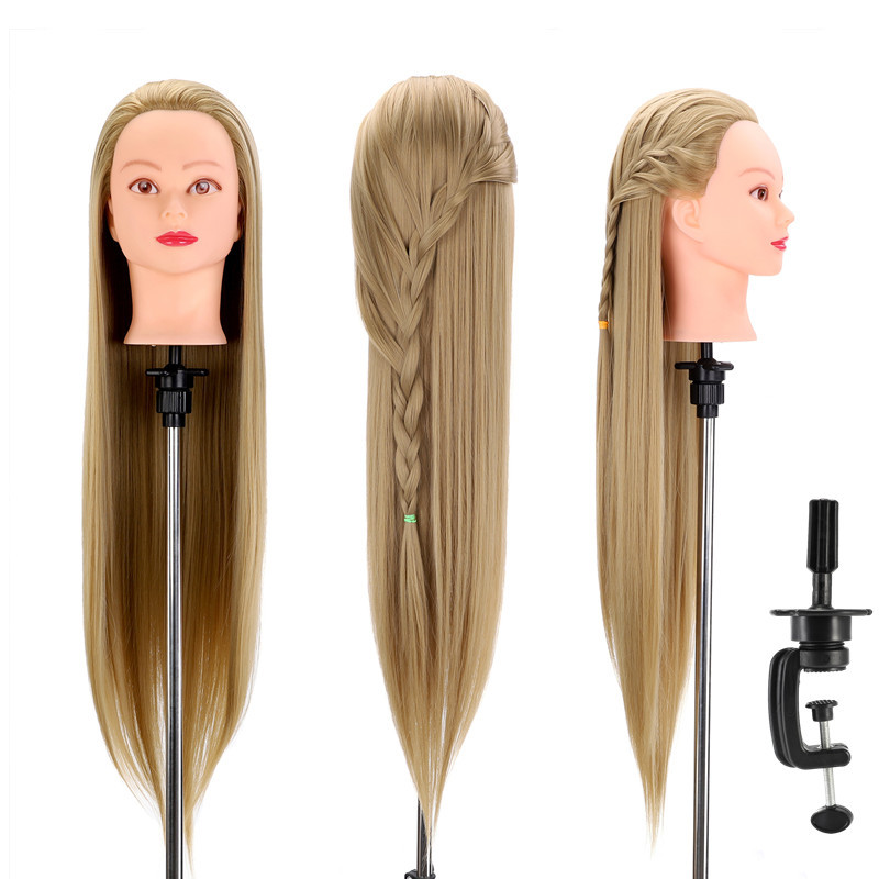 Trenzas de corte rizado de pelo sintético cosmetología, maniquí para práctica de peluquería, estilismo profesional, cabeza de entrenamiento de peluquero