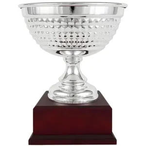 Coppa Sportiva a Forma di Insalatiera Argentata con Base in Legno di Mogano – Personalizzazione con Logo e Testo - Product Image 1