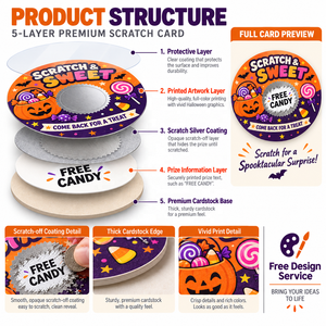 Custom Halloween Round Scratch Off Card Die Cut Shape Thick Heavy Cardboard Game Reward Instant Scratch Off Card - Product Image 3