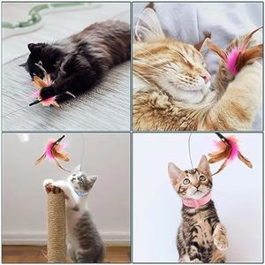 Cat Collar Toy Attached, Silicone Teasing Wand Adjustable Cat Feather Collar Toys with <b>Bell</b> Cat Interactive Teaser Toys - Product Image 2