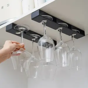 Hanging Red Wine Goblet Cabinet Cup Hanger Set Holder Upside Down Goblet Creative Nail Free Glass Drying Rack Kitchen Bar