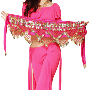 Pañuelo de cadera para danza del vientre para mujer con monedas doradas, falda envolvente, sonoro - Product Image 3