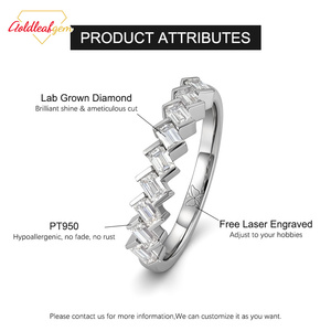 Anillo de Compromiso con Diamante Cultivado en Laboratorio, Corte Esmeralda, DEF VVS VS, Chapado en Oro PT950, Certificado IGI, Anillo de Boda para Hombre y Mujer - Product Image 6