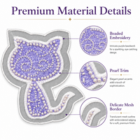 Patch brodé chat violet mignon avec perles et breloques, appliqué pour vestes, jeans, sacs, chapeaux, vêtements et décoration de mode DIY