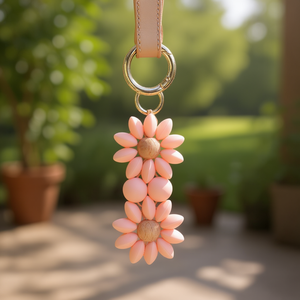 Hr Fashion Metal Keychain Copper Round Beaded Flower Design Lightweight Waterproof Bottle Opener <b>Gift</b> For Back To School - Product Image 3