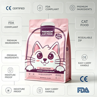 Sachet de nourriture pour chat à fond carré avec huit soudures latérales, étanche, anti-humidité, refermable, pour stockage d'aliments pour animaux de compagnie