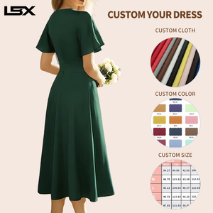 <span class=keywords><strong>Vestidos</strong></span> <span class=keywords><strong>de</strong></span> <span class=keywords><strong>Fiesta</strong></span> Formales <span class=keywords><strong>de</strong></span> Satén con Cuello en V Personalizados, con Abertura y Manga Corta con Volantes, <span class=keywords><strong>Vestidos</strong></span> Elegantes <span class=keywords><strong>de</strong></span> Noche para <span class=keywords><strong>Mujer</strong></span> - Product Image 2