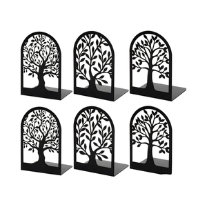 Sujetalibros grandes de metal, decorativos para escritorio, soporte de libros de mesa, soporte de libros con diseño de árbol negro - Product Image 1