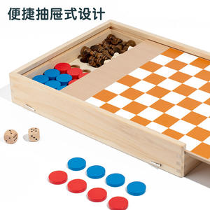 Tablero de madera Juegos clásicos 5 en 1 Juego de mesa de madera Ajedrez que rebota Ajedrez Juego de mesa portátil interactivo para diversión familiar - Product Image 3
