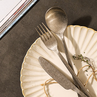 Ensemble de couverts en acier inoxydable de haute qualité de style rétro flocon de neige gris pour hôtel, cantine, camping, couteau, cuillère à café et fourchette