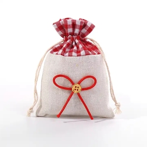 10*14cm Bow Tie Plaid Cotton Jewelry Pouch Portable Wedding Gift Drawstring Bag <b>Candy</b> Storage for Packing Party Favor - Product Image 5