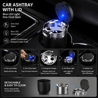 Cendrier de voiture en acier inoxydable avec couvercle lumineux LED, design créatif et portable, double usage voiture et maison, sans fumée, design élégant
