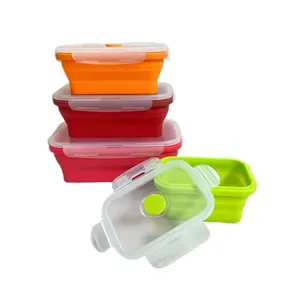 4PCS Silicone Collapsible Bento Folding Food Storage Container Leakproof Lunch Box Portable Outdoor Picnic