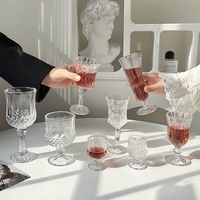 Copas de Vino para Boda, Cristal Transparente, Estilo Retro, Copas para Vino Blanco y Tinto, Copas de Champán con Patrones en Relieve