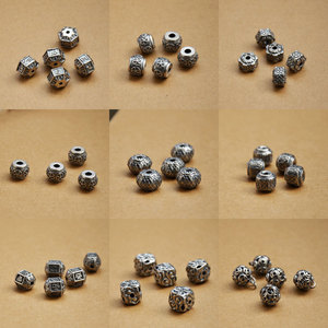 Shanxi Old Silver Carved Loose Beads Mixed Shapes Plated <b>Metal</b> For <b>Bracelet</b> Making - Product Image 1