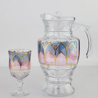 Ensemble d'eau 7 pièces avec décalcomanie d'impression pichet en verre transparent avec couvercle ensemble de verre à eau