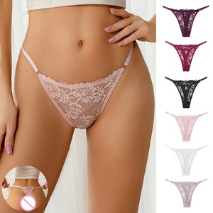 String en dentelle sans couture à broderies florales pour femmes, taille basse, dos en T, respirant, confortable, transparent - Product Image 1