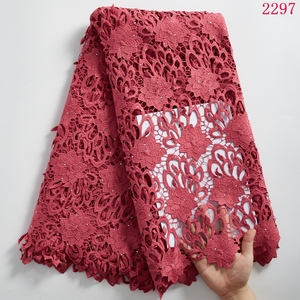 Nouvelle dentelle guipure blanche africaine <span class=keywords><strong>2021</strong></span> avec pierres, dentelle à trous, dentelle à cordon de haute qualité pour mariage nigérian 2297 - Product Image 5