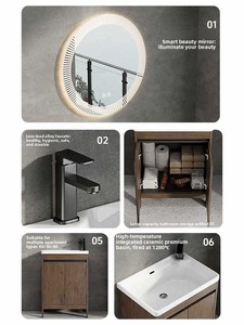 Mueble de Baño con <span class=keywords><strong>Lavabo</strong></span> Integrado de Cerámica, de Madera Maciza de Varias Capas, Ultra Estrecho y Ahorrador de Espacio - Product Image 2